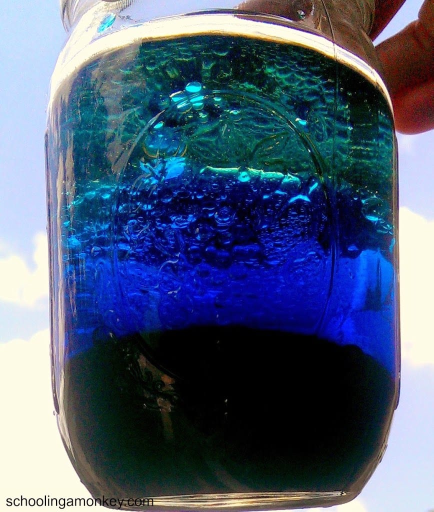liquid density science experiment in a jar