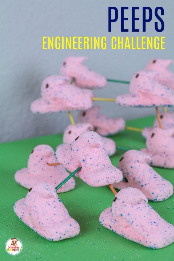 Peeps are super fun to get at Easter. But if you have some leftover, try these Peeps marshmallow engineering activities! The marshmallow activities and marshmallow STEM challenge will delight your kids. Peeps STEM activities are the best! #easteractivities #peeps #stemactivities #engineering
