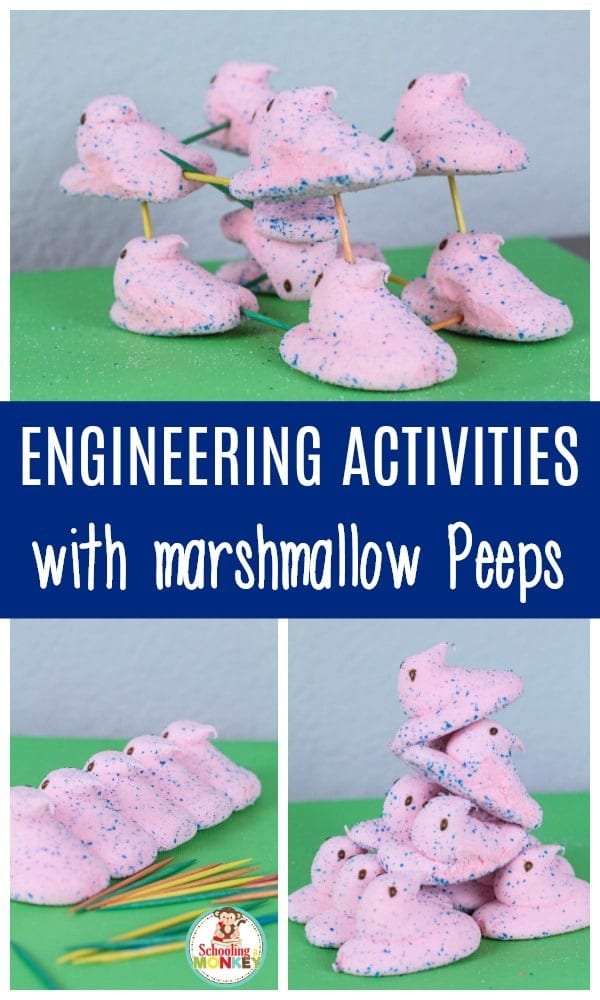 Peeps are super fun to get at Easter. But if you have some leftover, try these Peeps marshmallow engineering activities! The marshmallow activities and marshmallow STEM challenge will delight your kids. Peeps STEM activities are the best! #easteractivities #peeps #stemactivities #engineering