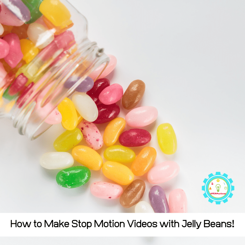 Learn how to make a stop motion video for kids using Jelly beans! It's a fun jelly bean STEM project for kids. Ideas for stop motion videos are endless!