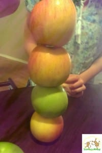 There are so many fun apple activities for kids. This one provides a fun engineering challenge when children try to stack apples on top of each other.
