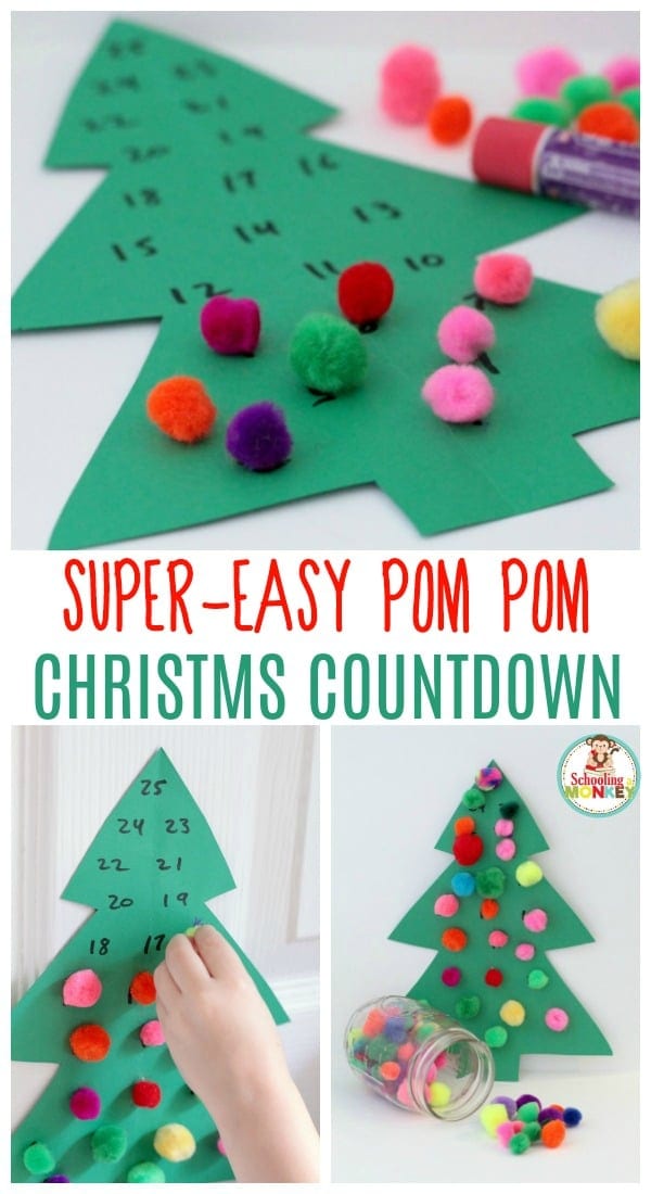 Looking for an advent calendar for kids? This pom pom Christmas tree advent calendar is super easy and makes a great Christmas craft for kids!