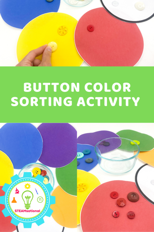 Teach science, math, and classification to preschoolers with the easy button sorting activity! It's an easy activity that teaches color matching with fun!