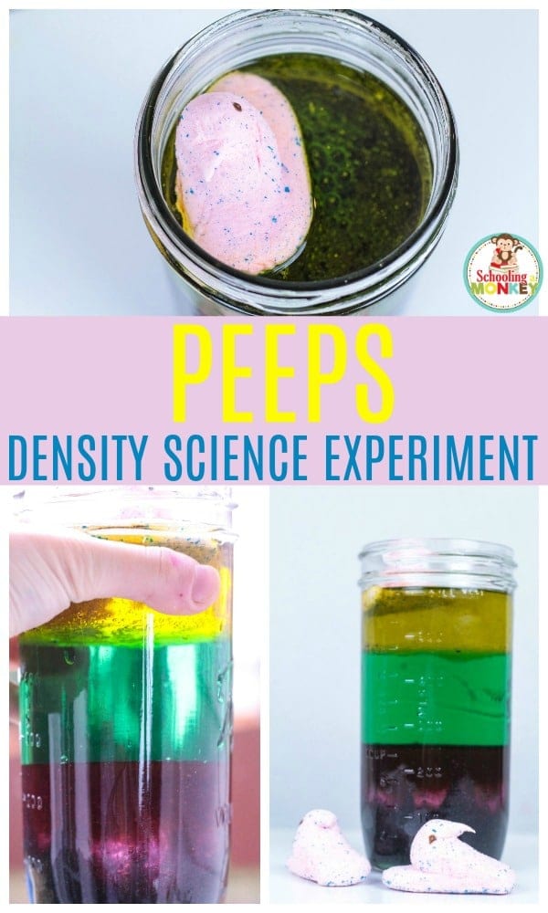 PEEPS are amazing and have so many educational uses. Take your PEEPS into the classroom with this PEEPs density science experiment! Learning with Peeps is a fun way to bring STEM activities to life! #easteractiviities #easterstem #stemactivities #scienceexperiments