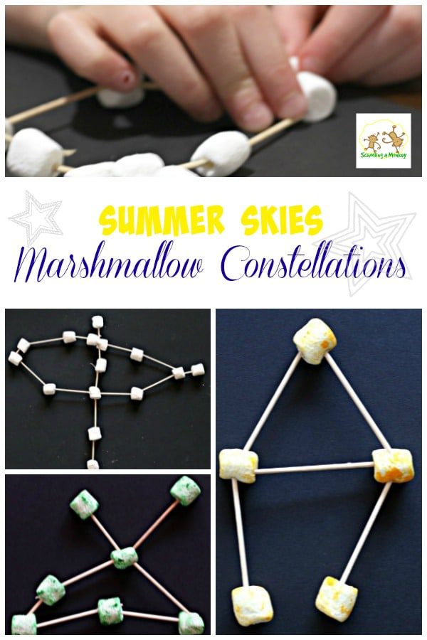 Love watching for stars in the sky and identifying constellations? Learn what to look for with this summer skies marshmallow constellations project!