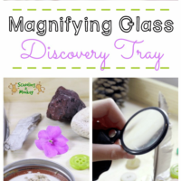 It only takes a few household supplies to set up this magnifying glass discovery activity for preschoolers! The perfect no-prep STEM activity for preschool!