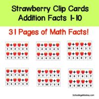 The strawberry addition fact clip cards teach kindergartners and first graders their basic addition facts in a fun and hands-on way.