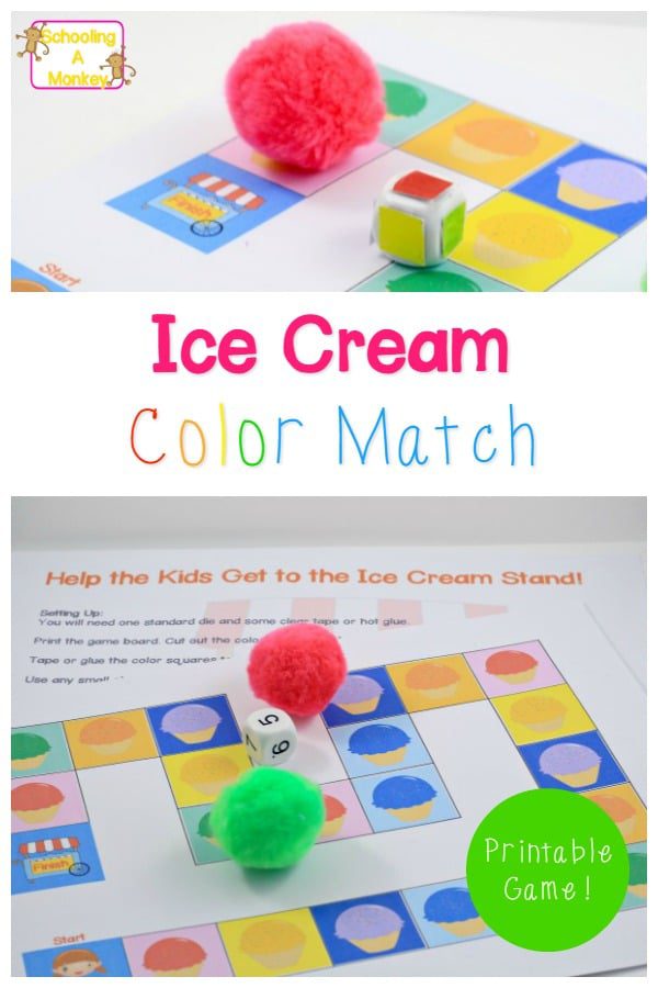 Use this printable game to teach colors to toddlers and preschoolers! The ice cream game teaches color identification in a fun, hands-on way. 