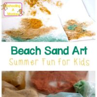 Need summer learning activities for kids? These sand paintings are the perfect way to make beach sand art. Sand art for kids is messy play at its best.
