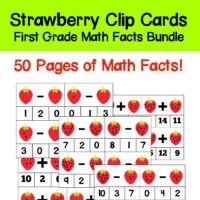 Students will love practicing their addition and subtraction facts with this set of strawberry-themed first grade math facts clip cards. All basic math facts from 0-10 are included!Also included are blank cards so you can create your own math facts clip cards. 50 pages of math fact fun!