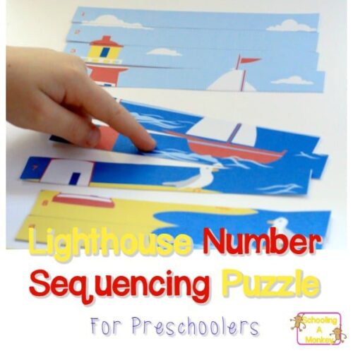 Teach preschoolers numbers easily with this printable Preschool Number Sequencing Puzzle featuring lighthouses! Hands-on preschool activities are the best