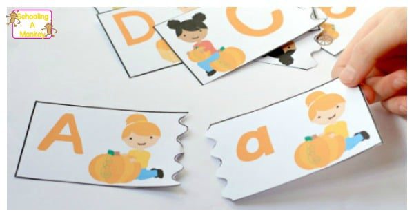 Use these printable pumpkin patch alphabet cards to help children match upper and lowercase letters. The alphabet match is perfect for literacy centers!