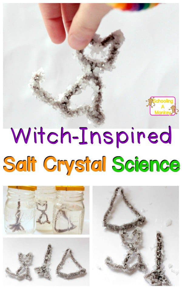 The Halloween Salt Crystals Experiment is so easy! All you need is salt, water, and pipe cleaners to make these Halloween crystal shapes. 