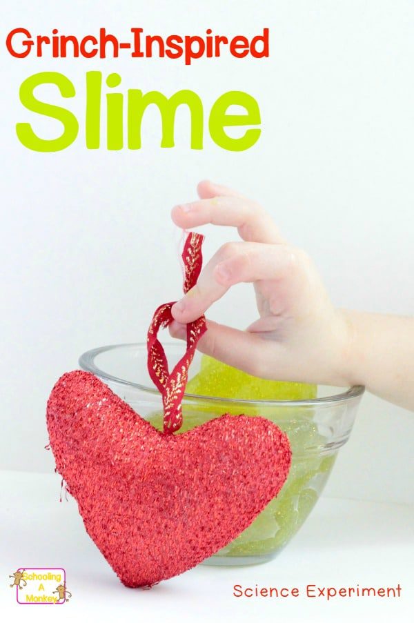 Looking for Christmas activity ideas to go along with How the Grinch Stole Christmas? Make this super-easy, sparkly Grinch slime and add science to the fun.