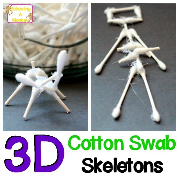 Combine science with Halloween with this simple STEM challenge to build 3D animal and human skeletons from cotton swabs! Halloween science is the best!