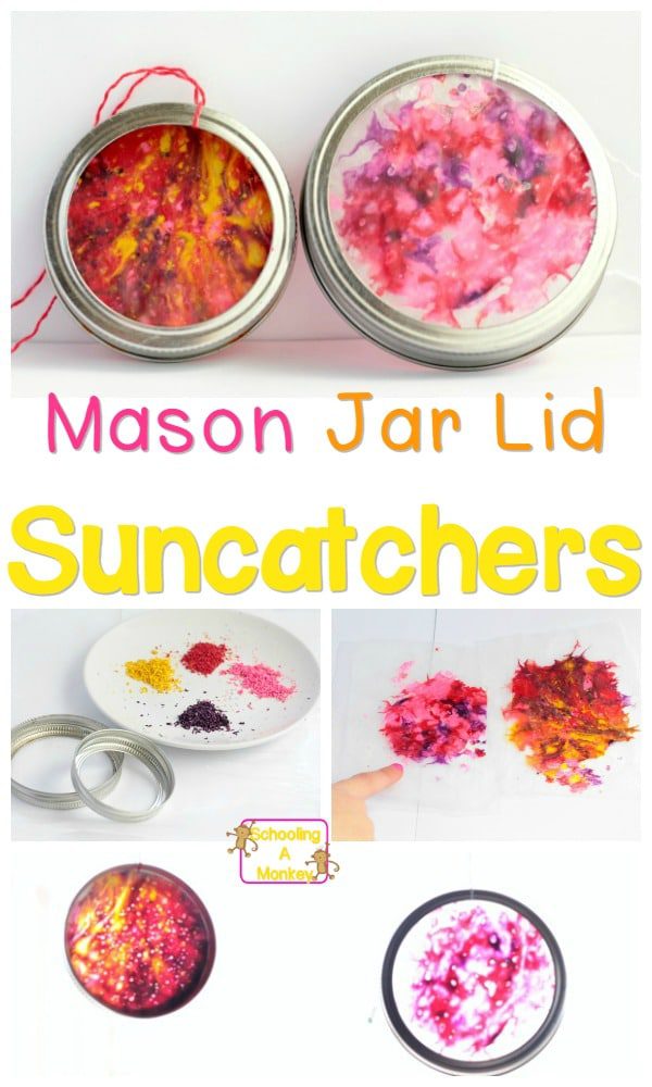 Use those leftover Mason jar lids to make these super-simple suncatcher Mason jar lid crafts that are the perfect craft project for any time of year!