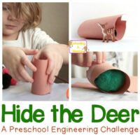 Looking for Christmas ideas for preschoolers? This fun STEM activity challenges preschoolers to come up with a hiding spot for a deer.