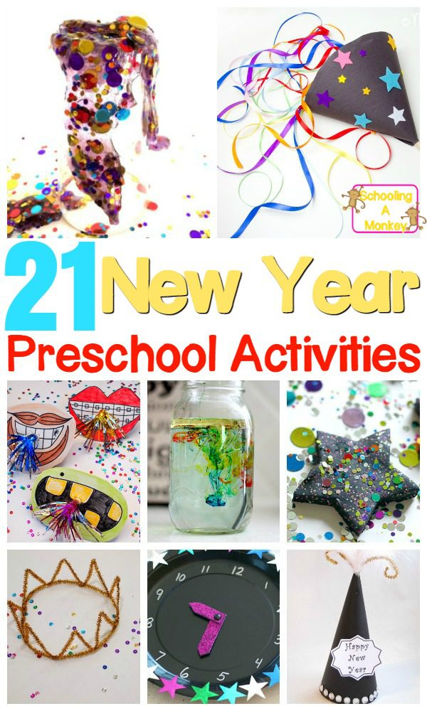 Over 20 fantastically fun and safe New Year activities for preschoolers! Activities to use in the classroom or at a New Year's Eve party at home!