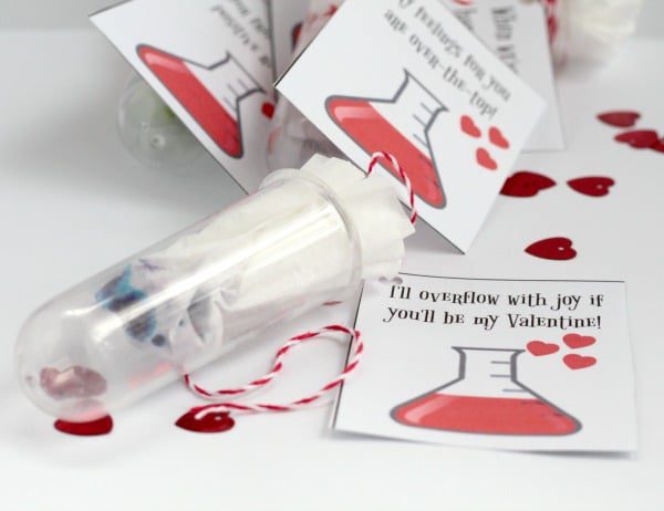 These fun science Valentines are such fun for class valentines, school valentines, or valentines for friends and family! What color will you get?