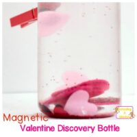 Try this fun Valentine discovery bottle to learn about magnets, technology, and science in this simple preschool STEM activity for Valentine's Day!