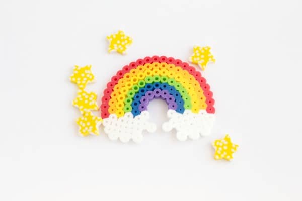 Kids can boost pattern skills, design skills, and fine motor skills with this super-fun and super-colorful Perler bead rainbow!