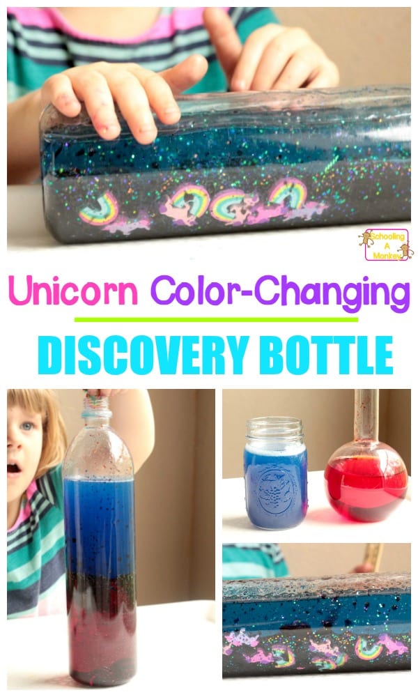 Love discovery bottles? This color changing discovery bottle teaches kids about the basics of color mixing and is the perfect unicorn activity.