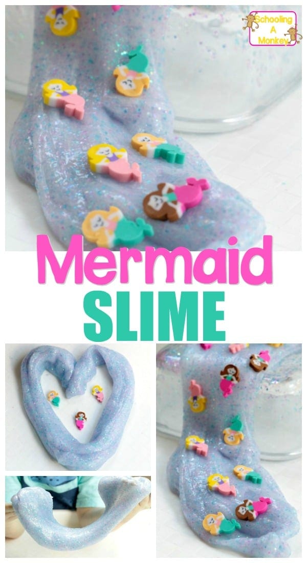 Kids will love this incandescent, stretchy mermaid slime! It's the perfect summer slime recipe and the perfect addition to under the sea activities!
