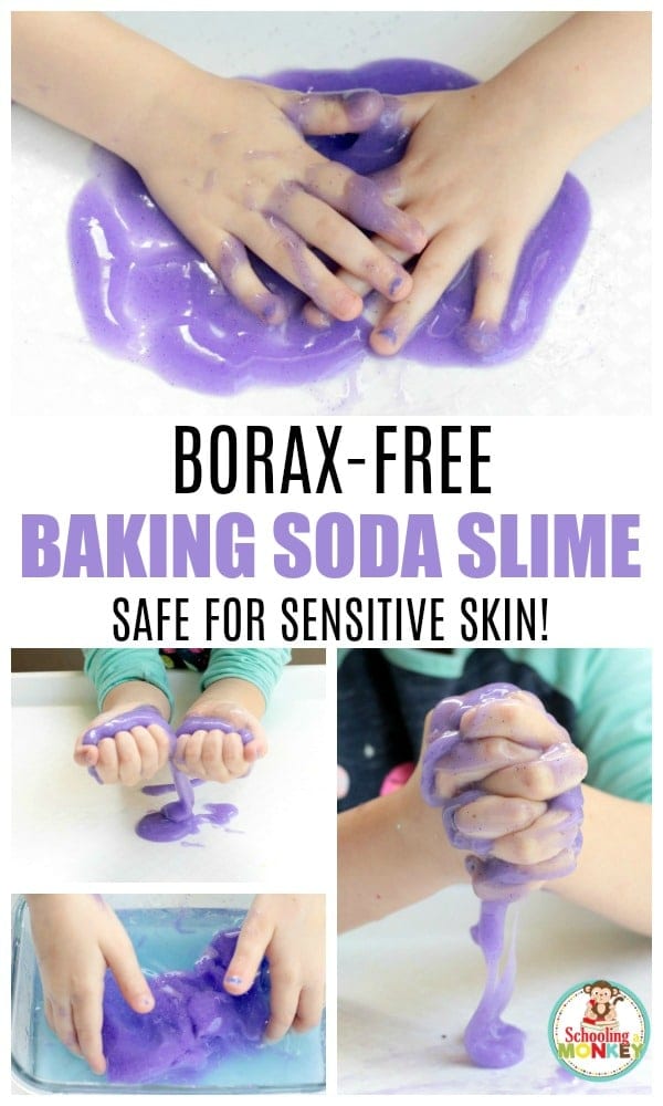 What is a good substitute for borax when making slime? This baking soda slime teaches you how to make slime with baking soda and water and makes a wonderful borax alternative slime. Slime for sensitive skin is possible with this baking soda slime recipe! #slimerecipes #slime #kidsactivities #stemactivities