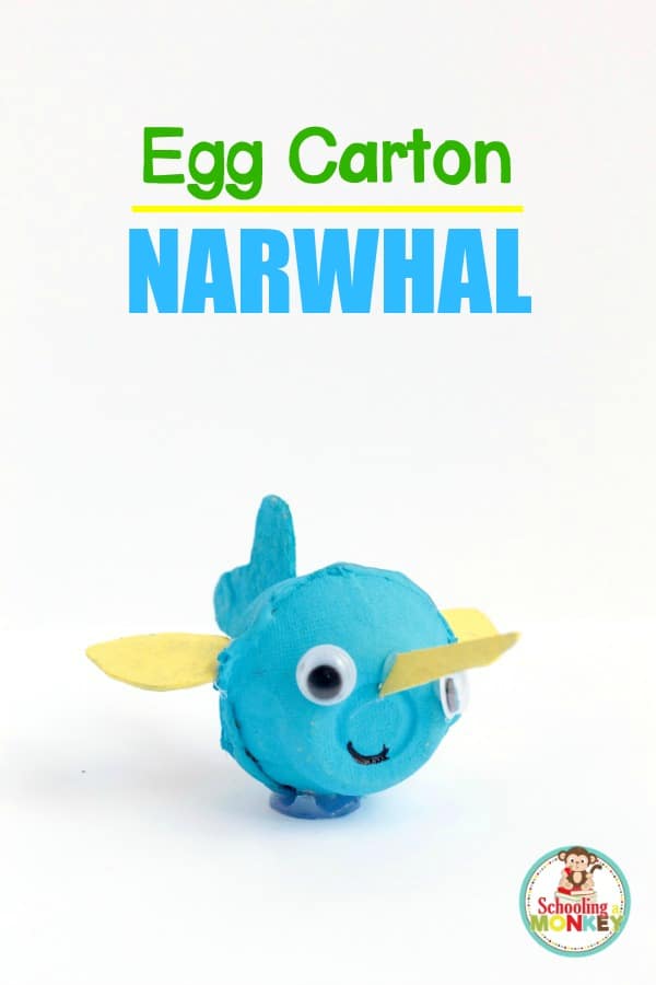 This easy narwhal craft is made out of egg cartons! Learn how to make a narwhal from recycled craft supplies for ocean fun and learning!