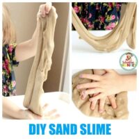 Learn how to make sand slime with only three ingredients! This sand slime is a cross between kinetic sand and borax slime!