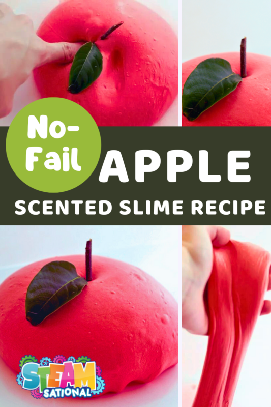 Easy apple scented slime recipe! Red apple slime recipe that smells like the crisp scent of fresh apples.