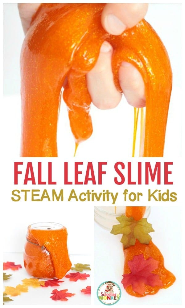 Fall is the season for leaves, pumpkins, and slime? This fall leaf slime captures the feel of fall and makes a wonderful fall STEAM activity for kids!
