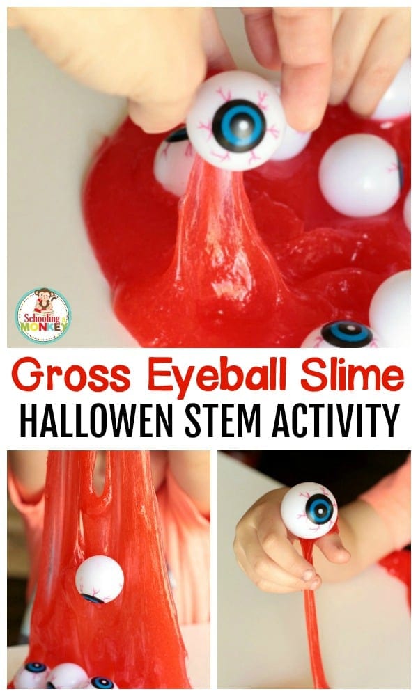 Looking for spooky science? This eyeball slime is the perfect gross science experiment to scare kids and make science the center of Halloween activities.