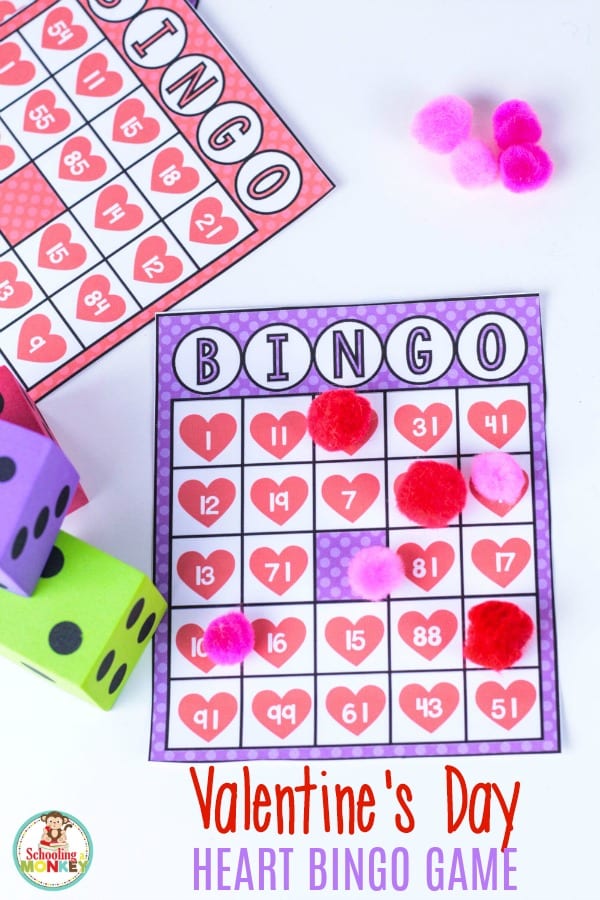 Make math fun this Valentine's Day with this printable Valentine bingo game! This game makes the perfect math activity for a Valentine's Day theme! #valentinesday #handsonmath #heartactivities #kidsactivities