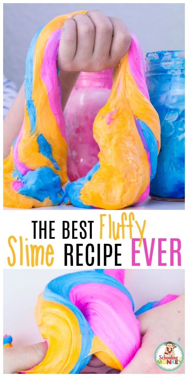 Want to know how to make the best fluffy slime? This recipe shows you how to make slime fluffy and it's so easy and fun! This fluffy slime recipe will make the best slime ever! Easy fluffy slime is the perfect sensory activity for kids. #slimerecipe #slime #sensory #kidsactivities