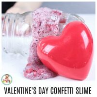 This Valentine's Day slime recipe is perfect for kids of all ages! Make this Valentine confetti slime as a non-candy valentine for your kid's class or make it in school as a Valentine STEM activity!