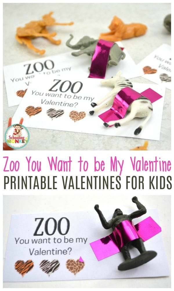 If you want the best non-candy valentine for kids, look no further than these zoo printable valentines for kids! Kids will love these punny valentines that include a toy zoo animal with every valentine.  #valentinesday #printablevalentines #valentinesprintables #valentines