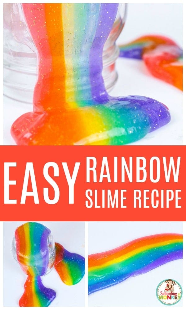 Love rainbows? Love glitter? Combine your loves in this beautiful glitter rainbow slime recipe! It's the perfect slime recipe for St. Patrick's Day or any time you need a burst of rainbow color in your classroom or home! #rainbow #slimerecipe #slime #kidsactivities #stpatricksday