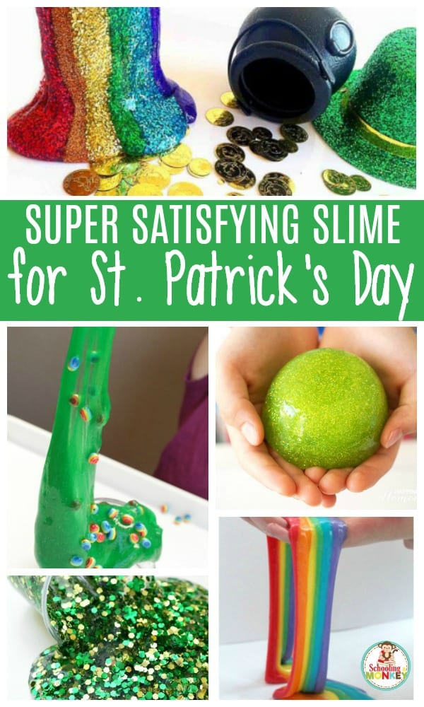 If you love slime, you'll adore these easy St. Patrick's Day slime recipes! These slime recipes for St. Patrick's Day provide the perfect balance between learning and fun. You won't want to miss trying these stretchy St. Paddy's day slime recipes! #slimerecipe #slime #sensory #kidsactivities