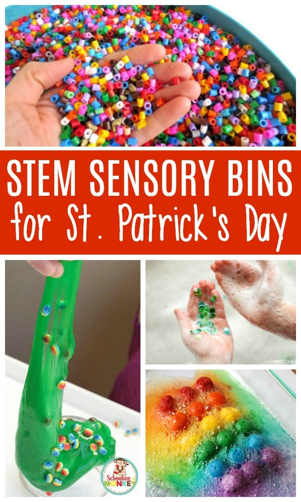 Foster a love of STEM topics in your preschoolers and toddlers with these festive St. Patrick's Day STEM sensory bins. These St. Patrick's Day sensory bins teach the basics of science, technology, engineering, and math to the youngest preschool science fans. #stemactivities #preschoolactivities #stem #sensory