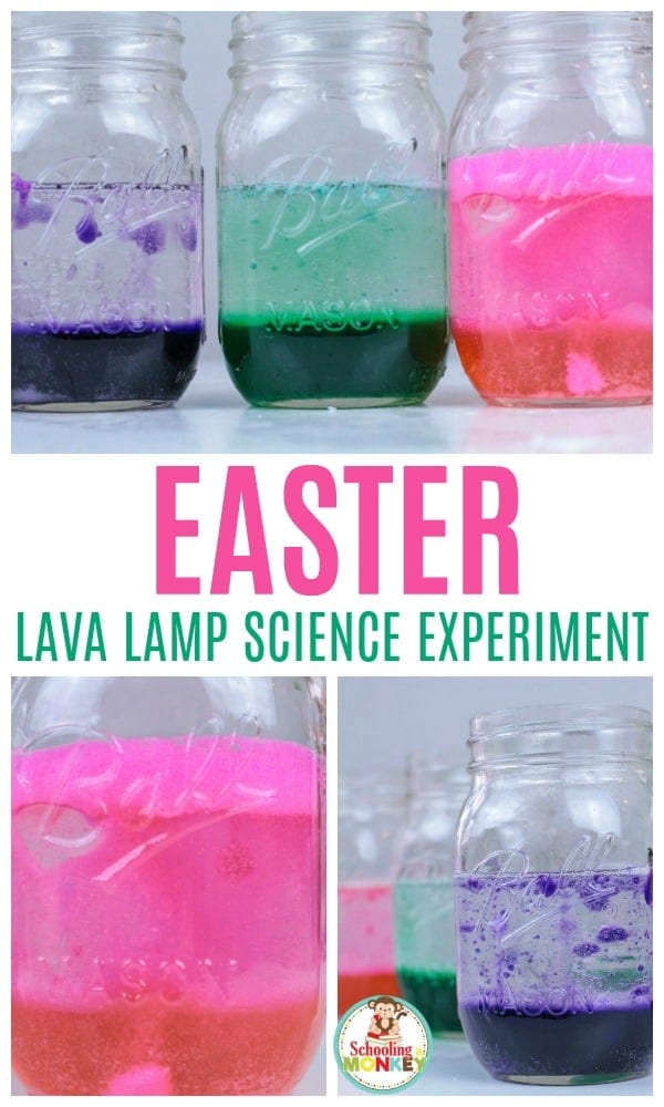 Love Easter? Love science? You won't want to miss this fun Easter lava lamp science experiment for kids! Kids will love the bright spring colors and it's a fun way to explore chemical reaction science with young kids using lava lamp technology! #easteractivities #easter #scienceexperiments #science