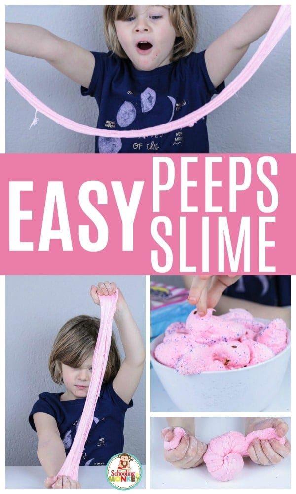 Love Peeps? Love slime? Make this edible Peeps slime recipe for Easter! This recipe for Peeps slime is the perfect Easter slime recipe and makes the perfect edible slime recipe that is a borax free slime and safe for all ages! #stemactivities #slimerecipe #kidsactivities #easteractivities