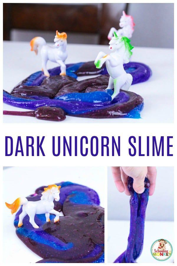 You've heard of unicorn slime, now try dark unicorn slime! This slime recipe is inspired by Princess Luna from My Little Pony and would make a fun birthday party favor for any My Little Pony birthday party! Princess Luna slime is fun to make and play with and uses an easy slime recipe. #slime #slimerecipe #slimeer #slimerecipes #kidsactivities #mylittlepony #sensory #handsonlearning #summerfun #summeractivities #birthdayparty #partytheme