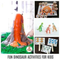 Fun dinosaur activities for preschool and kindergarten. A complete list of dinosaur activities for early years including dinosaur crafts, dinosaur science, dinosaur books, dinosaur math, dinosaur letter activities, and dinosaur sensory activities. #thematicunit #earlylearning #preschool #kindergarten #dinosaurs #unitstudy #learningtheme