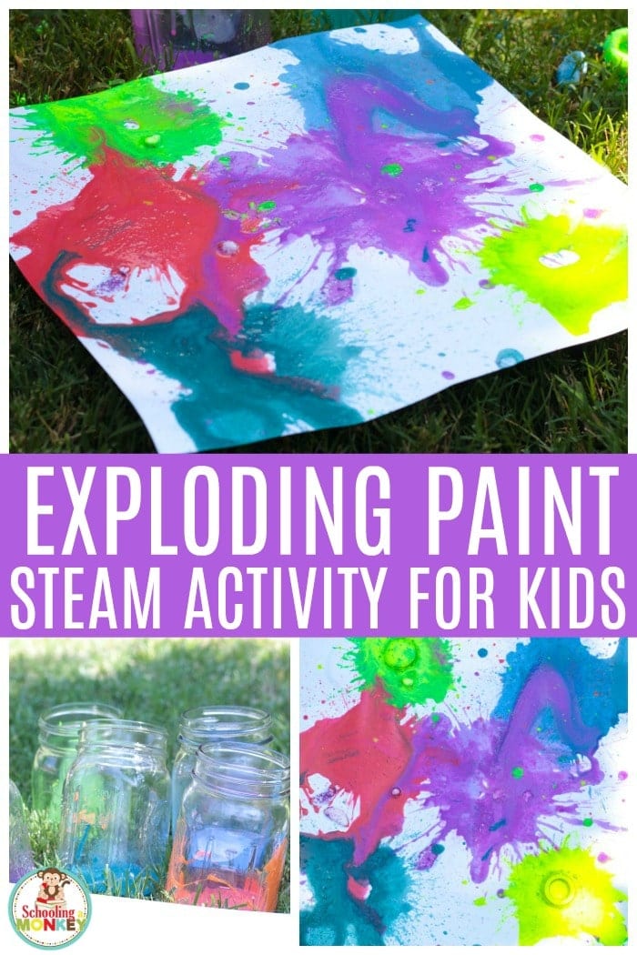 Make your own exploding paint projects in this super fun and educational STEM activity for kids! Make your summer activities filled with color and light when you try the exploding paint rockets STEAM challenge. How far can you get your exploding film canister rockets to fly? #stemed #stem #steamprojects #stemactivities #STEAM #kidsactivities #summerlearning #summerfun #scienceexperiments