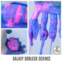 Make learning fun with galaxy oobleck slime, a fun twist on cornstarch quicksand and non-Newtonian fluid science. Learn what is oobleck and how liquids can act like solids and liquids at the same time in this fun summer science experiment! #stem #stemed #science #scienceexperiments #summer #summerfun #summeractivities