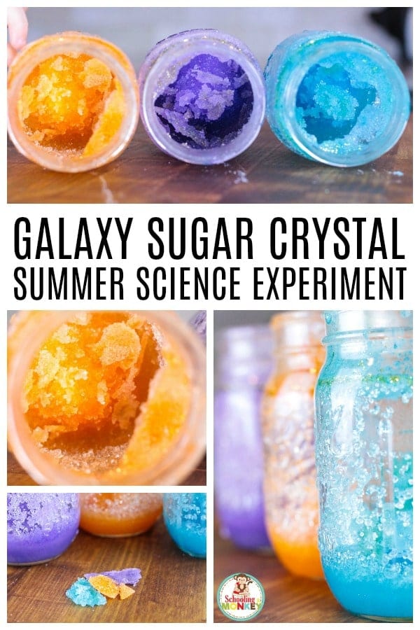 Summer science experiments are a fun way to learn about science when school is out. If your kids love space, they will love the galaxy sugar crystal science experiment, where you can learn all about sugar crystal science and space science experiments all at once! Kids will love the edible science and will ask to make them over and over. #scienceexperiment #science #stem #stemed #galaxy #space #kidsactivities