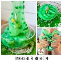 If you love making slime and you love Disney, you’ll love this super fun Tinkerbell slime recipe. Bring Tinkerbell to life with this easy slime recipe that kids will love. It’s perfect for a Tinkerbell party favor and is one of our favorite Disney slime recipes. #tinkerbell #disney #slime #slimerecipes #slimer