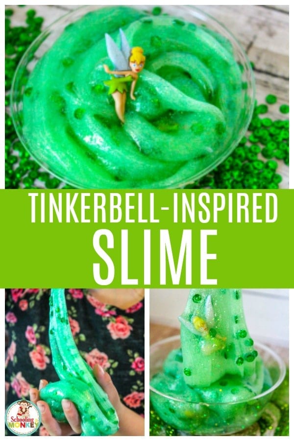 Bring your favorite Disney movie to life with this fun Tinkerbell slime recipe! Make this Tinkerbell slime as a party favor or just for any Tinkerbell lover. We love making Disney inspired slime and this Tinkerbell slime recipe is the best Disney slime recipes yet! It’s the perfect sensory activity for Disney lovers. #tinkerbell #disney #slime #slimerecipes #slimer 