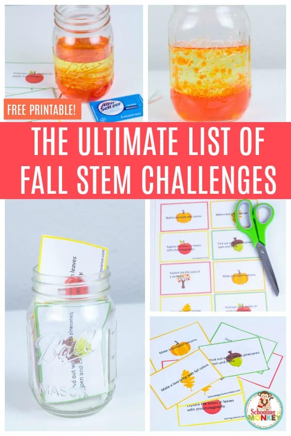 Fall STEM challenges provide a fun fall twist on classic STEM activities for kids. Try these printable fall STEM challenge cards to make your science class easy and fun! #science #stemed #stemactivities #scienceclass #scienceforkids